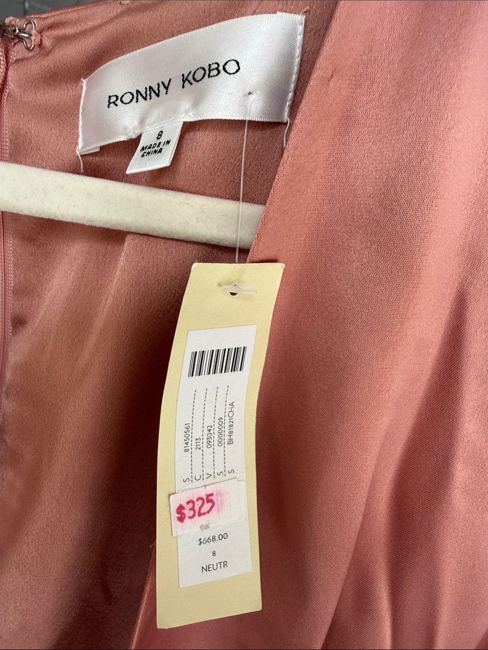 BHLDN Satin Dusty Rose Long-Sleeve V-Neck Wedding Dress - Picture 4 of 4
